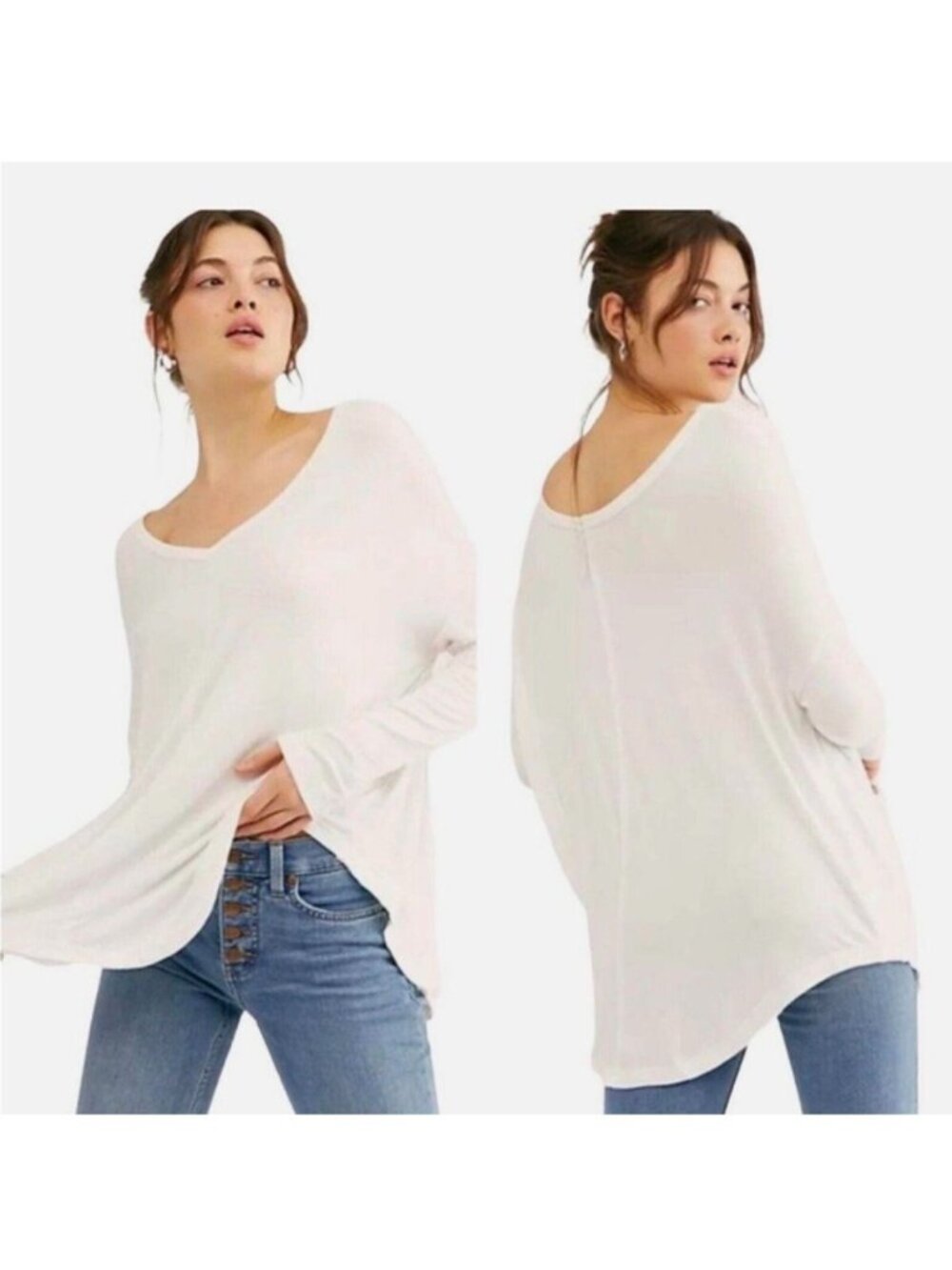 Free People Moonshine Tunic White V-Neck Relaxed Medium
